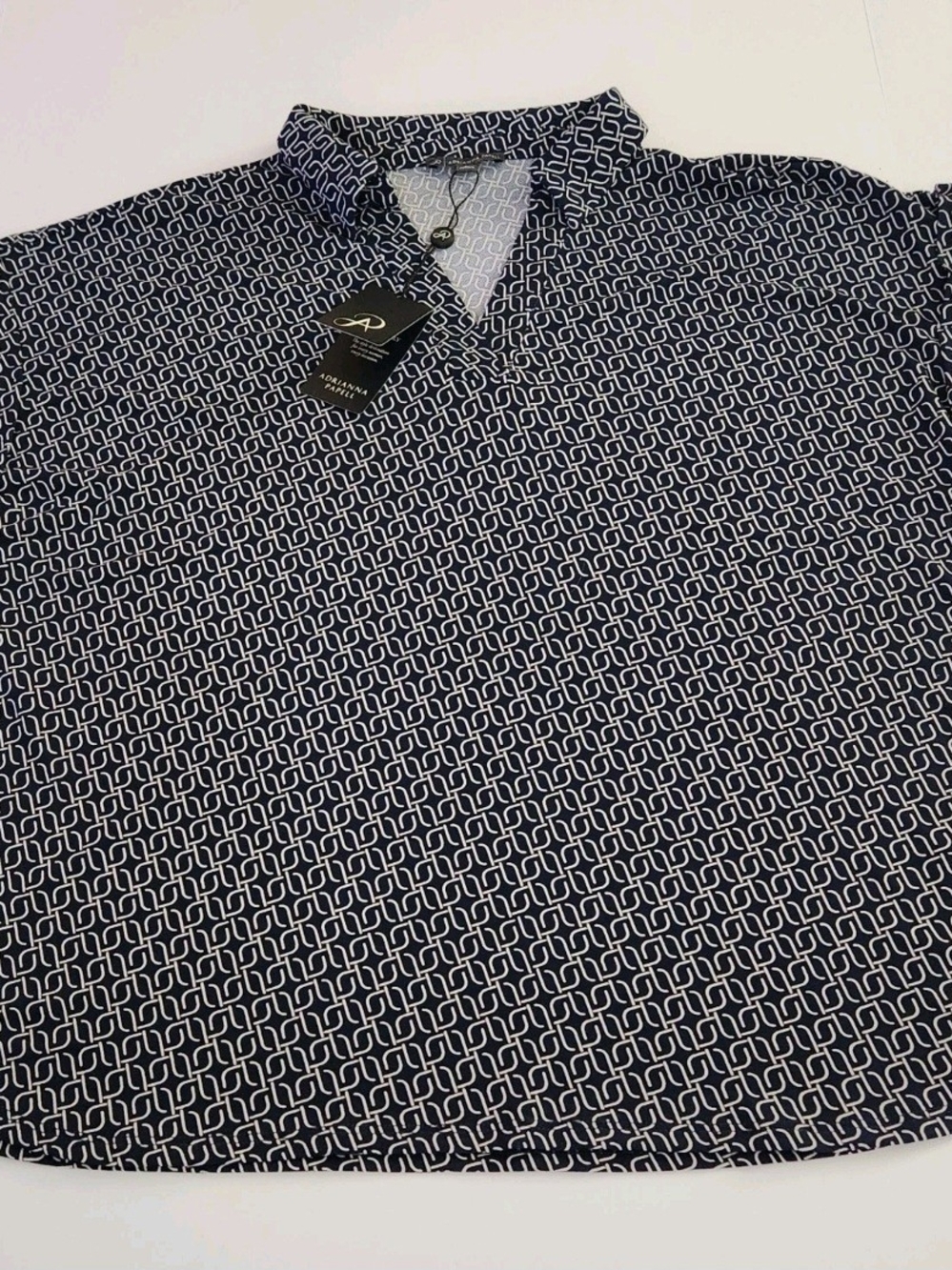 Adrianna Papell Ladies Size L Black Geometric Print Collared Shirt